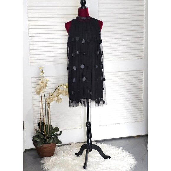 Gracia Women's Black Polka Dot Chiffon Sheer Sleeveless Mini Dress Size S  084 - Picture 1 of 12